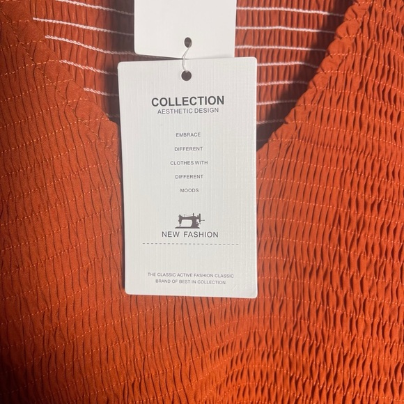 Brown and Orange Pleated Long Sleeve Sundress‎ NWT - Picture 4 of 6